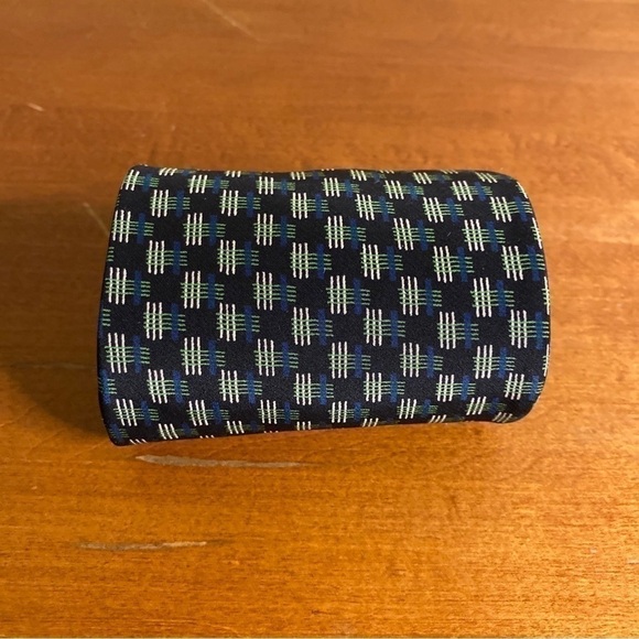 STRUCTURE men's navy and green lines tie 100% silk material - Picture 1 of 4